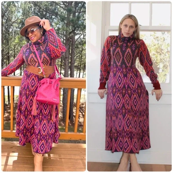 Farm Rio Tapestry Scarf Sweater Maxi Dress Knit Pink Multi Small NWT - Picture 9 of 14